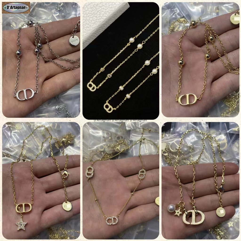 {TOP} Clair D LUNE สร้อยคอ โลโก้ CD เพชร มุก หน้าทอง โลหะ สร้อยคอทองเหลือง ชุบทอง ซีลเหล็ก สไตล์เกาหลี 2023 สร้อยคอผู้หญิง ไม่จางหาย