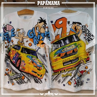 [ FLINTSTONES ] CARTOON NETWORK WACKY RACING OVP OVERPRINT Nascar เสื้อลายการ์ตูน  แนสคาร์ papamama vintage