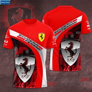 ใหม่ เสื้อยืดลําลอง แขนสั้น พิมพ์ลายทีมแข่งรถ Ferrari 3D แฟชั่นฤดูร้อน สําหรับผู้ชาย 2022