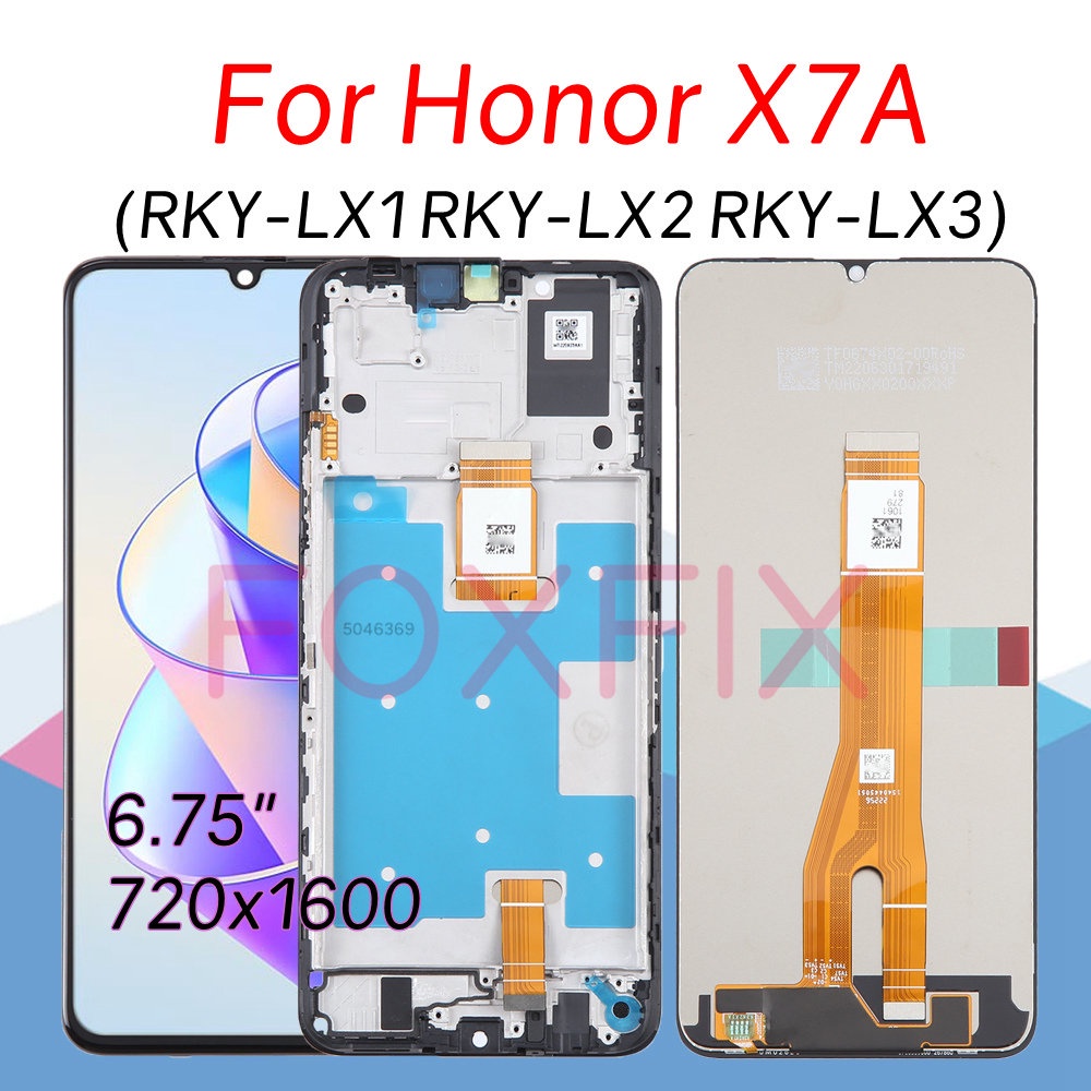 หน้าจอ LCD สําหรับ Honor X7A จอแสดงผล Touch Screen Digitizer Assembly กรอบ Bezel เปลี่ยน RKY-LX1 RKY