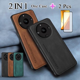 2 IN 1 เคสโทรศัพท์มือถือหนัง เซรามิก ทรงโค้ง ป้องกันหน้าจอ หรูหรา สําหรับ Realme 11