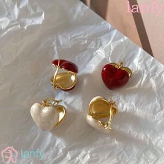 LANFY ต่างหูระย้า รูปหัวใจ หรูหรา สไตล์เกาหลี วินเทจ มีสีขาว สีฟ้า