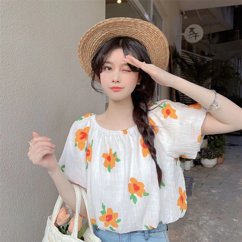 Bee เสื้อลายดอกแขนฟองแขนสั้นแฟชั่นผู้หญิง thumbnail 6