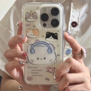 เคสโทรศัพท์มือถือ ซิลิโคน กันกระแทก ลายการ์ตูนแมวน่ารัก พร้อมที่ตั้งวาง สองชั้น สําหรับ Iphone 11 12 13 14 14pro 14 13Pro 11 12