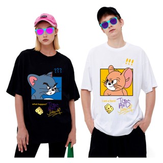 เสื้อ ทอมแอนด์เจอร์รี แฟชั่นคู่รัก ทรงหลวม Tom and Jerry cotton แขนสั้นคอกลม พิมพ์ลายการ์ตูน ผู้ชายและผู้หญิงสามารถใส่