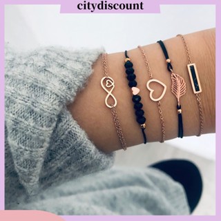 &lt;citydiscount&gt; สร้อยข้อมือ โซ่ หลายชั้น แฮนด์เมด ประดับลูกปัด ทรงเรขาคณิต สไตล์โบโฮ 5 ชิ้น ต่อชุด