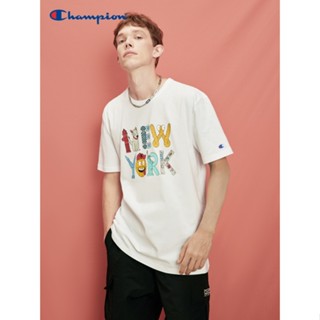 Champion Champion เสื้อยืดลําลอง ผ้าฝ้าย แขนสั้น คอกลม พิมพ์ลายตัวอักษร แฟชั่นฤดูร้อน สําหรับผู้ชาย คู่รัก