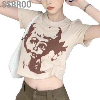 Ssrroo Pullover Top  Short Sleeve Women Round Neck Youthful Sweetie  Fit for Girl Travel