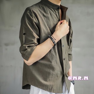 เสื้อเชิ้ตแขนสั้น ผ้าฝ้าย และผ้าลินิน ทรงหลวม สไตล์นักธุรกิจ แฟชั่นฤดูร้อน สําหรับผู้ชาย