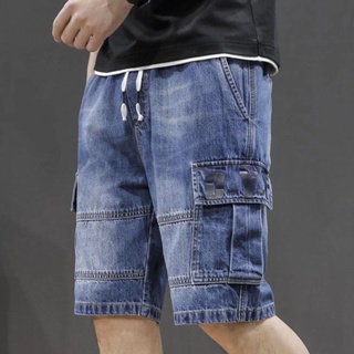 Spot high quality] loose waist denim shorts summer pants loose waist jeans mens overalls casual loose large size trousers new style pants for boys