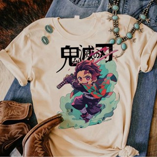 เสื้อท็อป ลายการ์ตูนอนิเมะ Demon Slayer สไตล์สตรีท สําหรับผู้หญิง