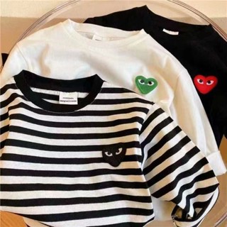 พร้อมส่ง เสื้อยืดแขนยาว ปักลายหัวใจ แฟชั่นฤดูใบไม้ร่วง สําหรับเด็กผู้ชาย และเด็กผู้หญิง