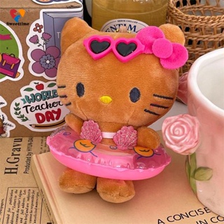 ตุ๊กตาฟิกเกอร์ รูปการ์ตูน Hello Kitty น่ารัก สีน้ําตาล สไตล์ฮาวาย สําหรับแขวนตกแต่งกระเป๋า