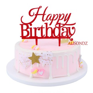 ALISONDZ ท็อปเปอร์เค้กอะคริลิค กลิตเตอร์ Happy Birthday 16x11 ซม. DIY อุปกรณ์ประกอบฉากปาร์ตี้