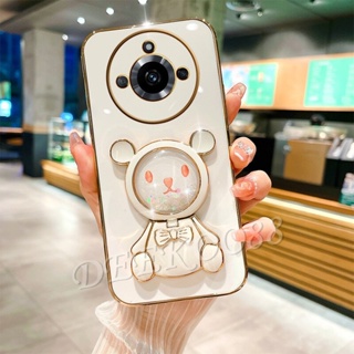 เคสโทรศัพท์มือถือแบบนิ่ม ลายหมีน่ารัก 3D พร้อมกระจกขาตั้ง สําหรับ Realme 11 10 Pro+ Pro 5G Coca-Cola Edition 9i C53 C55 NFC GT NEO5 SE 4G Plus Realme11Pro