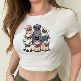 Pug เสื้อครอปท็อป แนวสตรีท ไซเบอร์ y2k แฟชั่นเกาหลี สําหรับผู้หญิง