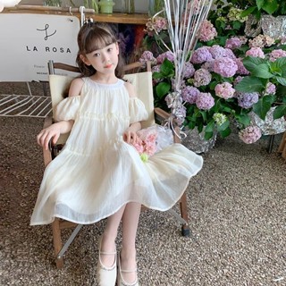 ชุดเดรสยาว เปิดไหล่ ผ้าชีฟอง สําหรับเด็กผู้หญิง