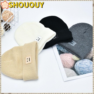 SHOUOUY หมวกบีนนี่ ผ้าถัก แฮนด์เมด ยืดหยุ่น ปักลายน่ารัก