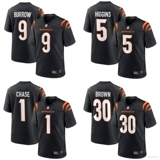 Yp2 NFL เสื้อยืดลําลอง แขนสั้น คอกลม พิมพ์ลาย Cincinnati Bengals Game Jersey Chase Higgins Burrow Brown พลัสไซซ์ PY2