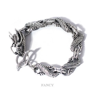 Fancy ร็อค ดราก้อน สร้อยข้อมือ ลําลอง ย้อนยุค สีเงิน โซ่ สร้อยข้อมือ แฟชั่นพังก์ ฮิปฮอป เครื่องประดับสไตล์ชนเผ่า สําหรับผู้ชาย