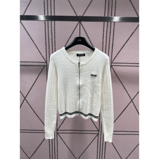 VXVW MIU MIU 23 autumn and winter New gentle style twist rope letter jacquard zipper design long sleeve knitted cardigan