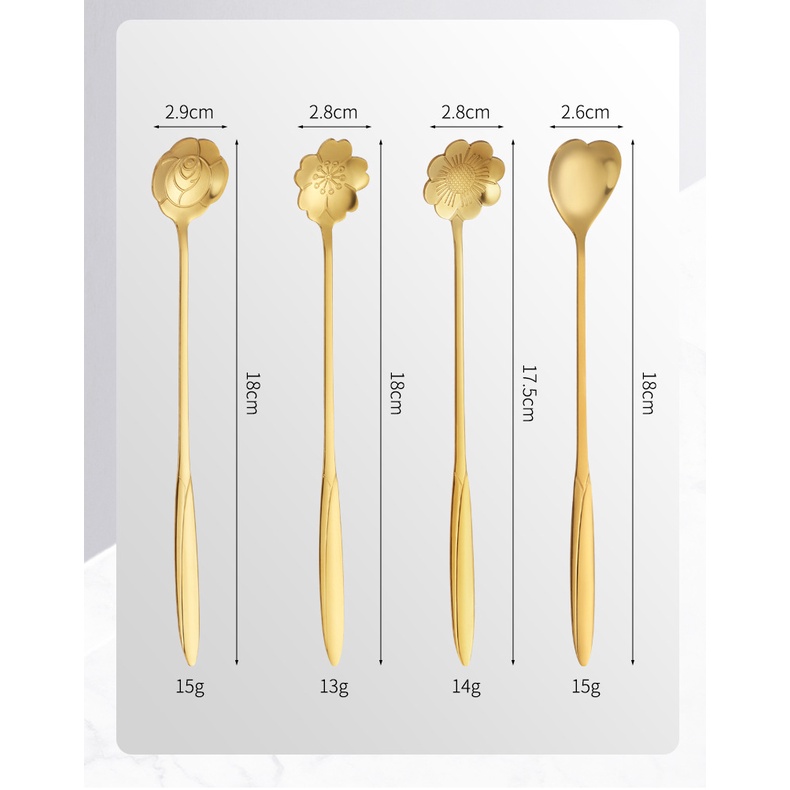 ช้อนชา เหล็กสเตนเลส ด้ามจับยาว รูปดอกไม้ สร้างสรรค์ - รูปที่ 4