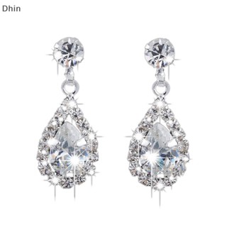 [Dhin] Vintage Crystal Waterdrop Pendant Necklace Earrings Silver Wedding Jewelry Set COD