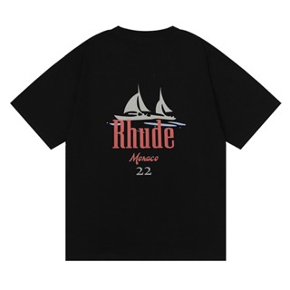 KKXX RHLIMITED เสื้อยืด RHUDE high street street oversize wash water หลวมแขนสั้นพิมพ์เรือใบ