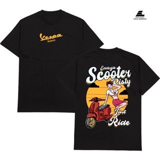 [S-5XL]ขายเสื้อยืดแขนสั้น พิมพ์ลาย Vespa JUST RIDE ออกแบบดี สีดํา และสีขาว แบบดั้งเดิม（S-5XL）