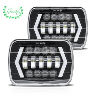 ไฟหน้า LED 5X7 ดวง ทรงสี่เหลี่ยมผืนผ้า พร้อมไฟสูงต่ํา DRL สําหรับ Jeep Wrangler Cherokee XJ H6054LL 2 ชิ้น