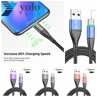 Yolo สายชาร์จ USB Type C LED 3A USB Type C 3A อะลูมิเนียมอัลลอย ชาร์จเร็ว