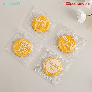 [WillbehotT] ถุงพลาสติกใส มีกาวในตัว ลาย Thank You สําหรับใส่ขนม คุกกี้ DIY 100 ชิ้น