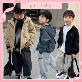 🍎GNR BABY🍓เสื้อแจ็กเก็ตกันลม มีฮู้ด ทรงหลวม กันน้ํา ขนาดเล็ก และกลาง แฟชั่นฤดูใบไม้ผลิ และฤดูใบไม้ร่วง สําหรับเด็กผู้ชาย อายุ 3-12 ปี