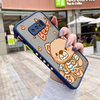 สําหรับ Samsung galaxy Note 8 Note 9 เคสการ์ตูนหมีน่ารัก แฟชั่น กันกระแทก เคสโทรศัพท์แข็ง ขอบสี่เหลี่ยม ซิลิโคน รูปแบบการป้องกัน