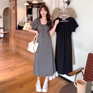 【Dress Oversize】(40-100kg) ชุดเดรส แขนสั้น พัฟ พลัสไซซ์ คอยู แฟชั่นสไตล์เกาหลี ทรงหลวม