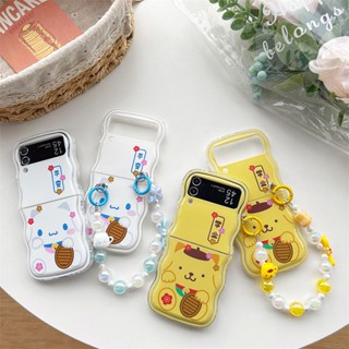 เคสโทรศัพท์มือถือแบบนิ่ม กันกระแทก ลายการ์ตูน Purin Cinnamoroll พร้อมสายโซ่คล้อง สําหรับ Samsung Galaxy Z Flip5 Z Flip 3 Flip 4 5G