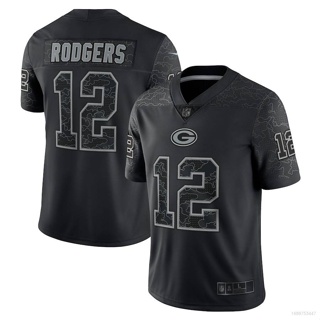 Qy NFL เสื้อยืดลําลอง แขนสั้น คอกลม ลายทีมฟุตบอล Aaron Rodgers Black RFLCTV Limited สีเขียว พลัสไซซ์