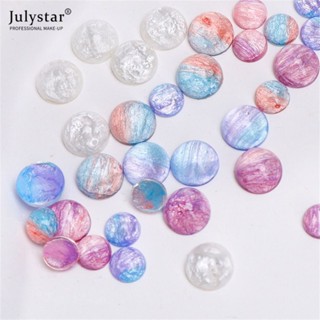 JULYSTAR ด้านล่างแบนรอบเครื่องประดับ DIY Fantasy Smudged 2 สีเล็บอุปกรณ์เสริมเรซิ่นเล็บเครื่องประดับ 8 มม.