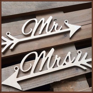 Jaz ป้ายไม้ รูปลูกศร Mr Mrs Arrow พร็อพถ่ายรูป สําหรับแขวนตกแต่งงานแต่งงาน Diy 2 ชิ้น