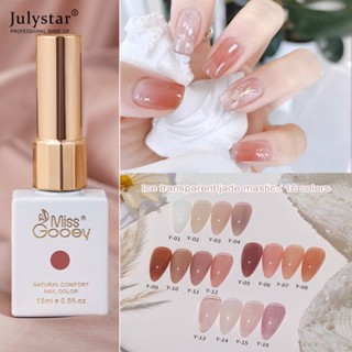 JULYSTAR Miss Gooey ยาทาเล็บน้ำแข็งใสหยกจาระบีกาวเจลลี่น้ำแข็งสีนู้ดสูทกึ่งถาวรแช่ปิด Uv Led เจลศิลปะเล็บเครื่องมือเคลือบเงา