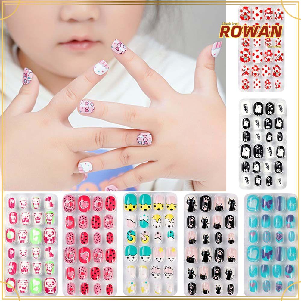 Rowans เล็บปลอมเจล ทรงสี่เหลี่ยม แบบสั้น สวมเต็มรูปแบบ เหมาะกับของขวัญ สําหรับเด็กผู้หญิง 24 ชิ้น ต่อชุด