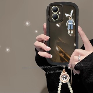 พร้อมส่ง เคสโทรศัพท์มือถือ กันกระแทก ปิดด้านหลัง ลายกระต่าย 3D พร้อมสายคล้อง ประดับไข่มุก สําหรับ VIVO Y27 4G 5G 2023 เคส Phone Case