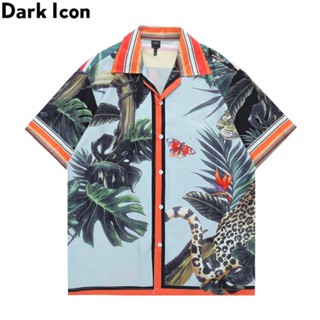 เสื้อเชิ้ตแขนสั้นลําลอง พิมพ์ลาย Dark Icon สไตล์ฮาราจูกุ แฟชั่นฤดูร้อน สําหรับผู้ชาย 2023