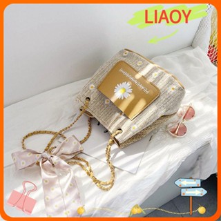 Liaoy กระเป๋าฟาง ผ้าพันคอ ผ้าเรยอน สีขาว แฟชั่นสําหรับผู้หญิง