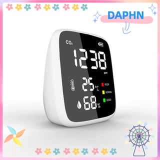 DAPHS เครื่องตรวจจับคาร์บอนไดออกไซด์ CO2 4-in-1 หน้าจอดิจิทัล LED สีขาว อุณหภูมิ และความชื้น สําหรับเดินทาง โรงแรม รถยนต์