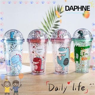 ♫Daphne♫ แก้วน้ํา ลายไดโนเสาร์น่ารัก แบบพกพา ใช้ซ้ําได้ พร้อมหลอดดูด 450 มล. หลากสี สําหรับใส่เครื่องดื่ม ชา นม น้ําผลไม้