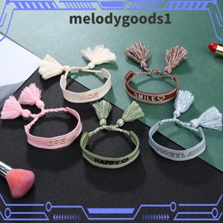 Melodygoods1 สร้อยข้อมือ เชือกถัก ประดับพู่ ลายตัวอักษร ของขวัญ สําหรับผู้หญิง