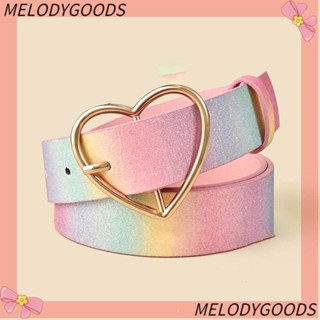Melodg เข็มขัดสายรุ้ง หัวเข็มขัดรูปหัวใจ ปรับได้ เลื่อม