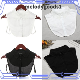 Melodygoods1 เสื้อเชิ้ตคอปกปลอม ปักลายลูกไม้ สีดํา สีขาว สําหรับผู้หญิง และผู้ชาย