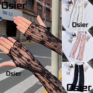 OSIER1 ปลอกแขนกันแดด แบบบาง แต่งลูกไม้ ลายดอกไม้ แฟชั่นฤดูร้อน สําหรับเด็กผู้หญิง 2 คู่